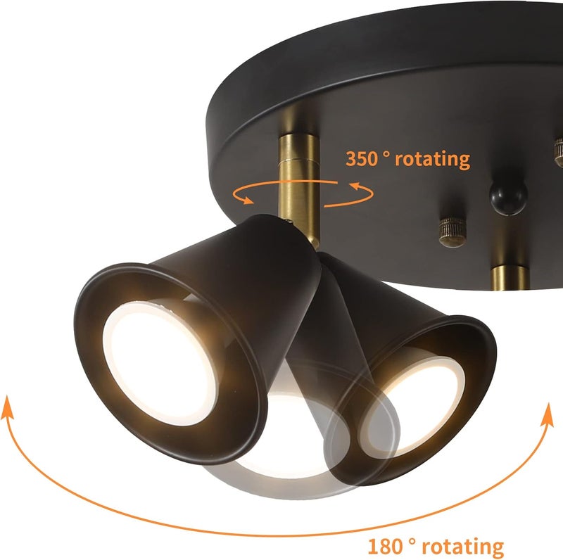 SEEBLEN 3-Light Industrial Directional Track Lighting, Adjustable Round Ceiling Spotlight, Morden Black Flush Mount Kitchen Light for Kitchen,Hallway,Dining Room,Porch,Office.Gu10 Bulbs Included - Image 2